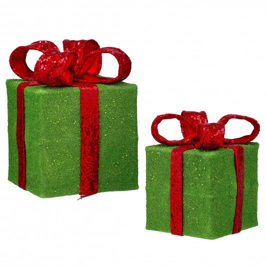 9"- 12" Green & Red Gift Boxes With Glitter & Sequins