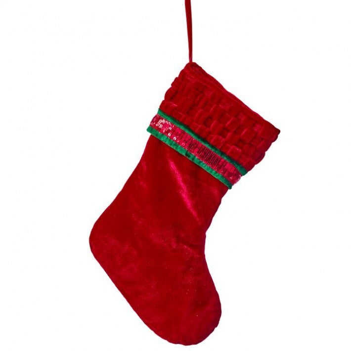 20" Red Velvet Stocking With Braided Cuff