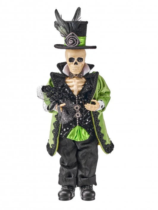 21" Green & Black Skeleton Gentleman With Velvet Suit