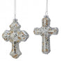 4"- 5" Platinum Glitter Antique Cross Ornament Assorted