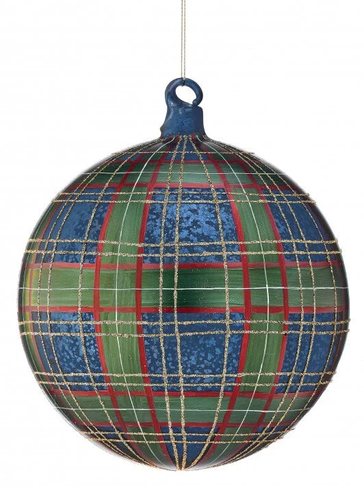 6" Plaid Glass Ornament