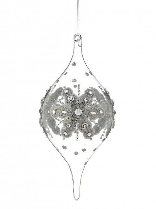 13" Silver Jewel Glitter Snowflake Finial Ornament