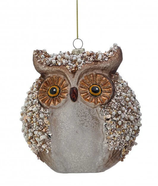 6" Brown Owl Jewel Glass Ornament