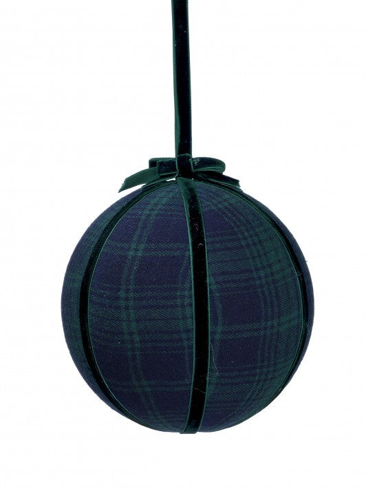 6" Blue Plaid Velvet Ball Ornament