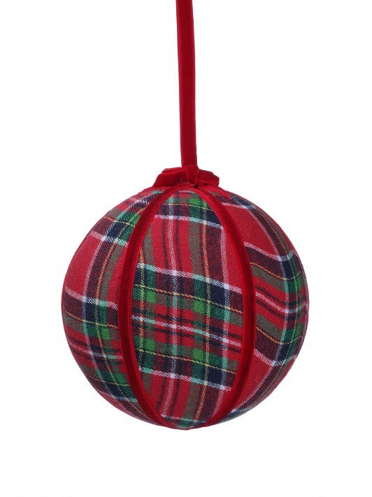 6" Red Plaid Velvet Ball Ornament