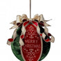 10" Red & Green Velvet "Merry Christmas" Ball Ornament With Bow