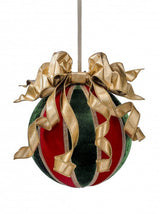 10" Red & Green Velvet Ball Ornament With Bow