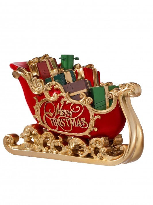 19" Red & Gold Sleigh With Gifts Tree Stand