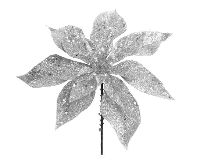 10'' Silver Glitter Poinsettia