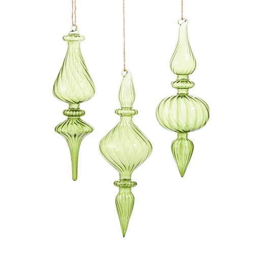 10" Green Iridescent Finial Assorted Ornament