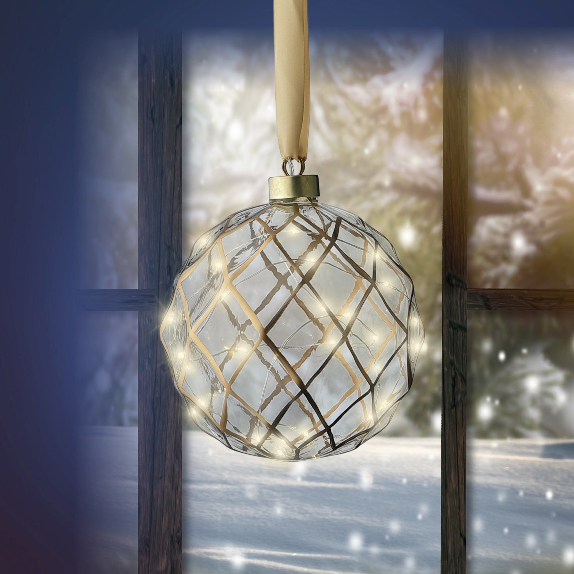 6" Micro LED Glass Ball Ornament Battery Operated
