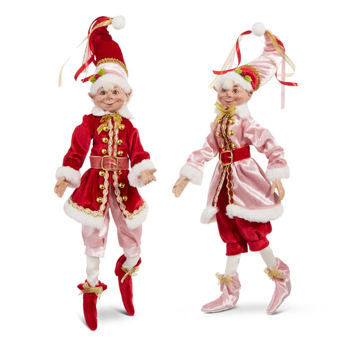 16" Red & Pink Charming Posable Elves Set Of 2