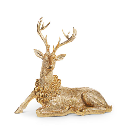 22.5" Gilded Gold Lying Deer With Wreath