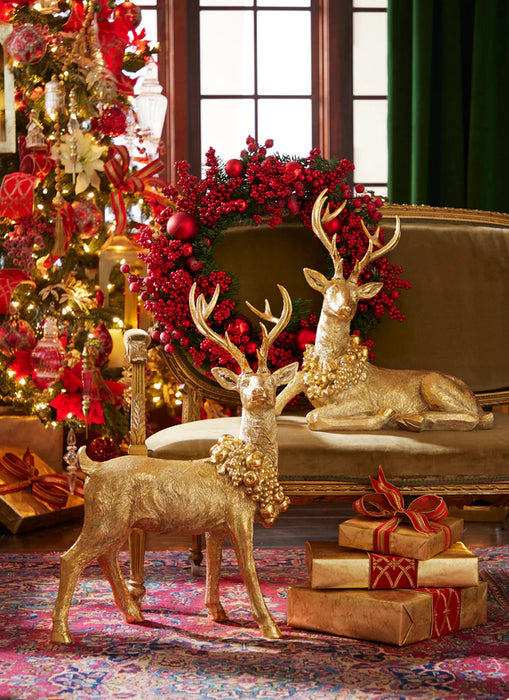 22.5" Gilded Gold Lying Deer With Wreath