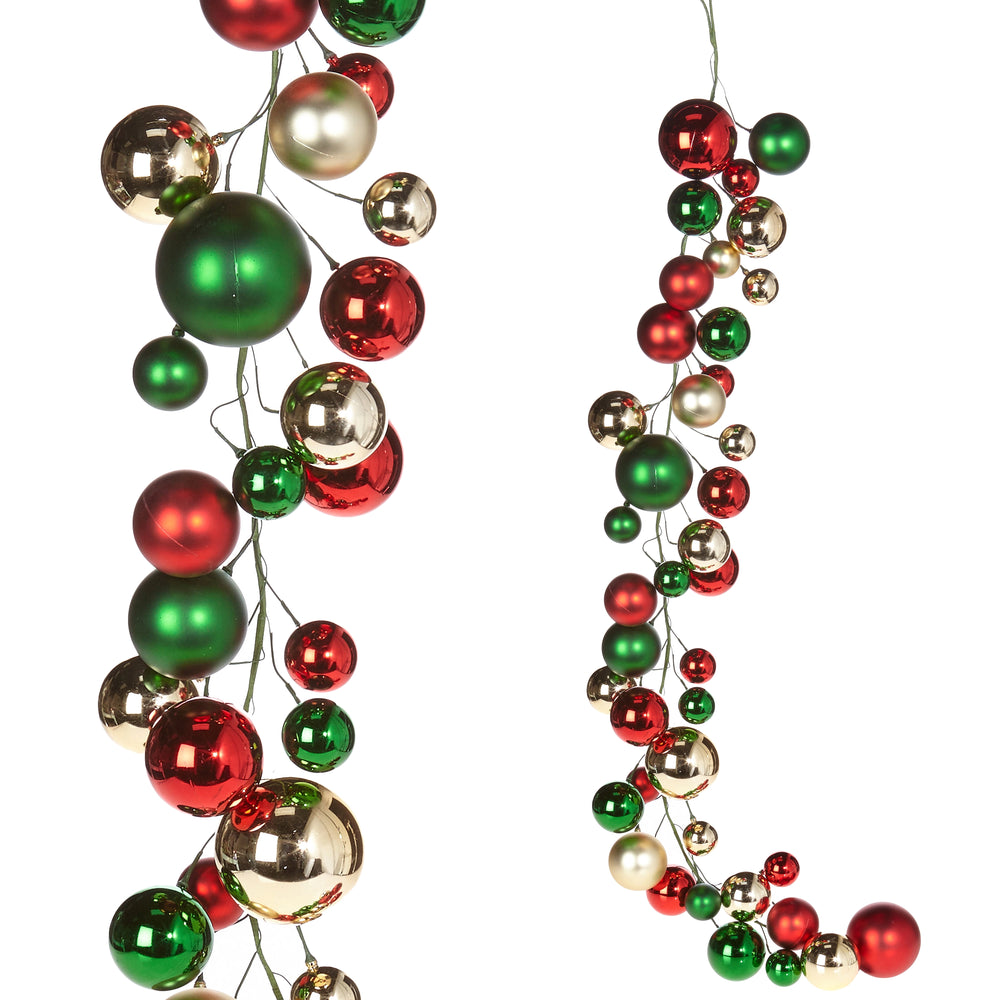 4 FT Red, Green, & Gold Shiny & Matte Ball Garland