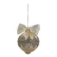 4" Ivory Jeweled Ornament With Bow