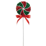 18" Red & Green Glitter Peppermint Swirl Stem