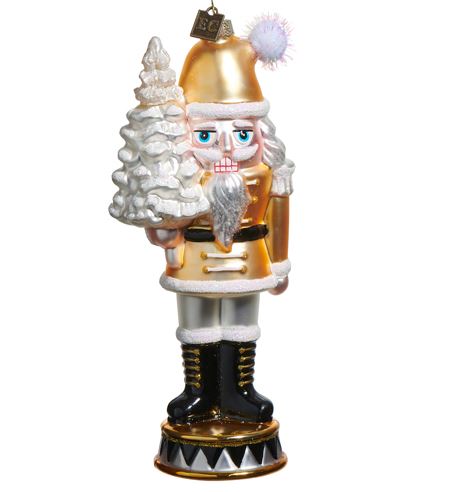 7" Glass Gold Nutcracker Ornament