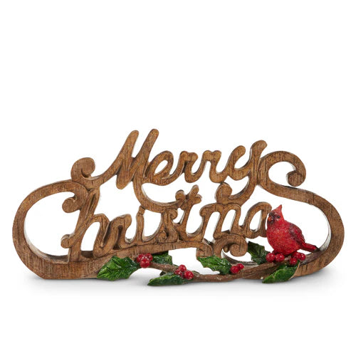 11" Merry Christmas Sign With Cardinal