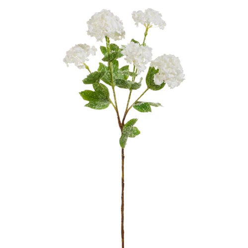 24" Iced White Snowball Hydrangea Stem