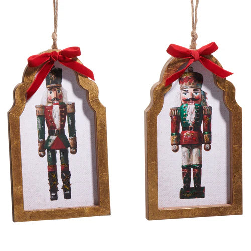 7.5" Nutcracker Framed With Bow Assorted Ornament
