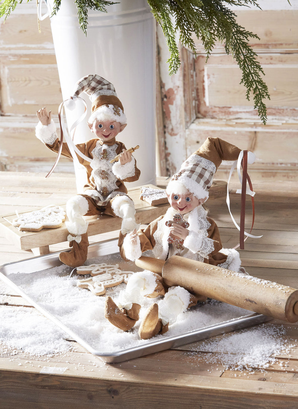 16" Posable Gingerbread Elf Set Of 2