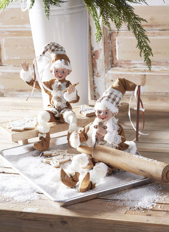 16" Posable Gingerbread Elf Set Of 2