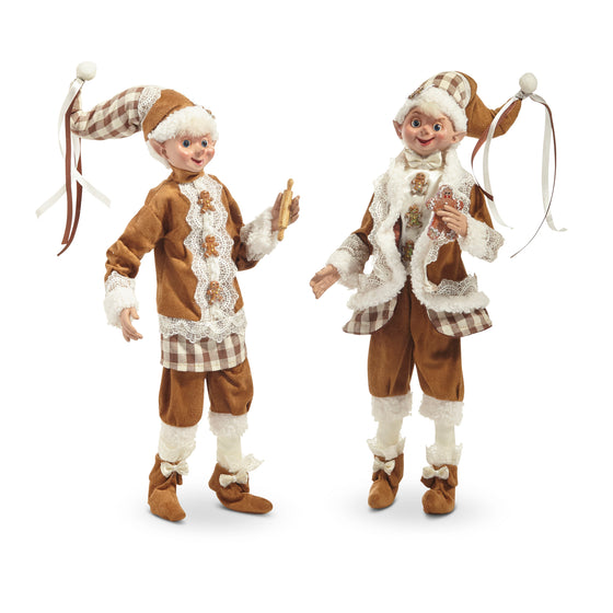 16" Posable Gingerbread Elf Set Of 2