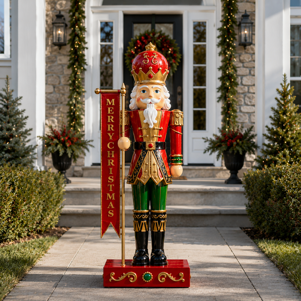 6 FT Traditional Nutcracker with Merry Christmas Sign