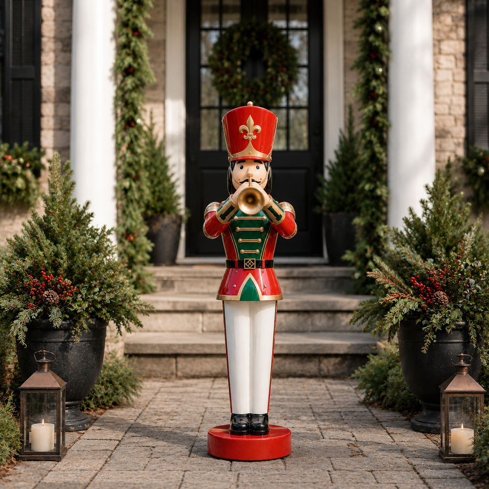 9 FT Red, White & Green Toy Soldier With Trumpet