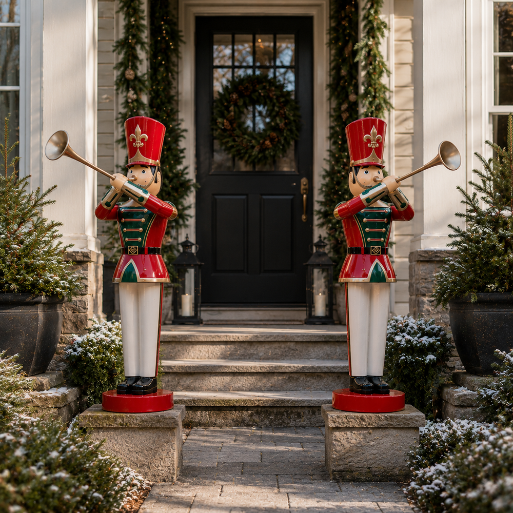 9 FT Red, White & Green Toy Soldier With Trumpet