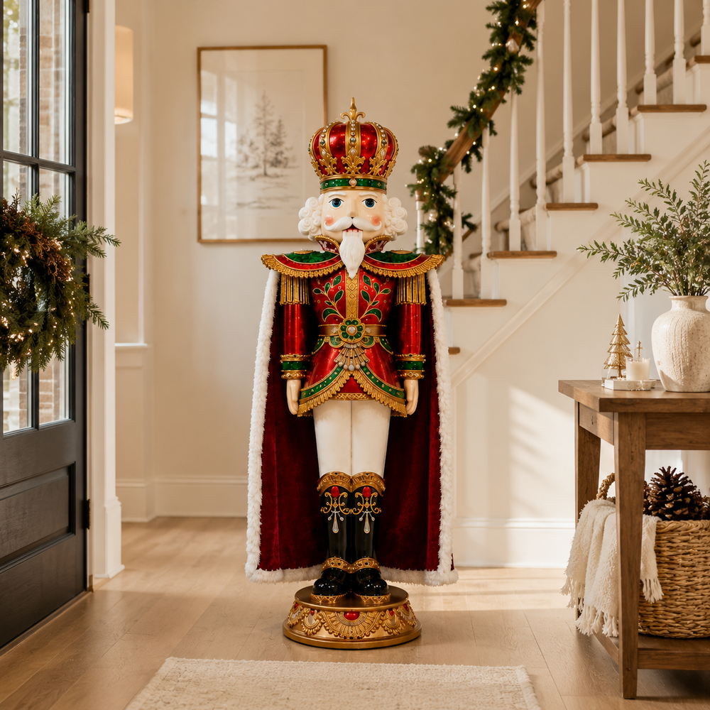 5 FT Red & Gold LED Nutcracker With Fur Coat