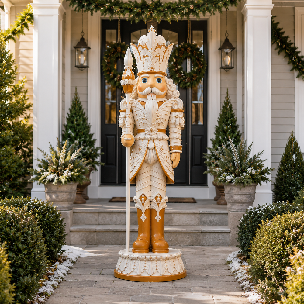 6 FT Lighted White & Gold Nutcracker