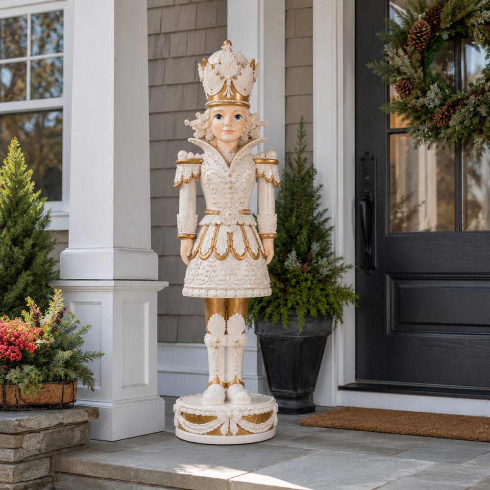 6 FT Lighted Girl White & Gold Nutcracker