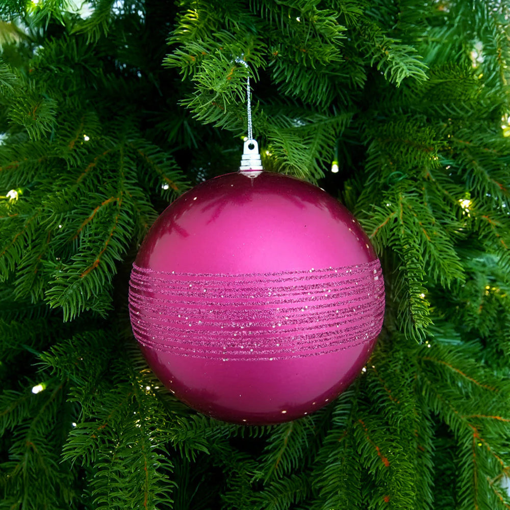 6" Fushia Glitter Ball Ornament