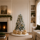 6 FT Flocked Tree Pre Lit Clear Lights