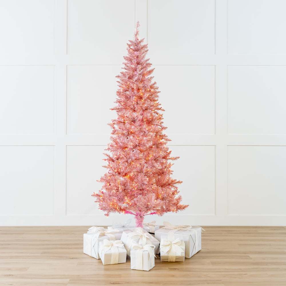 Pink Tinsel Slim Tree Pre-Lit Clear Lights