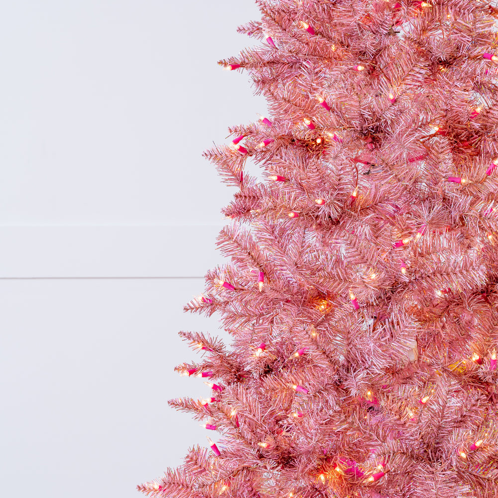 Pink Tinsel Slim Tree Pre-Lit Clear Lights