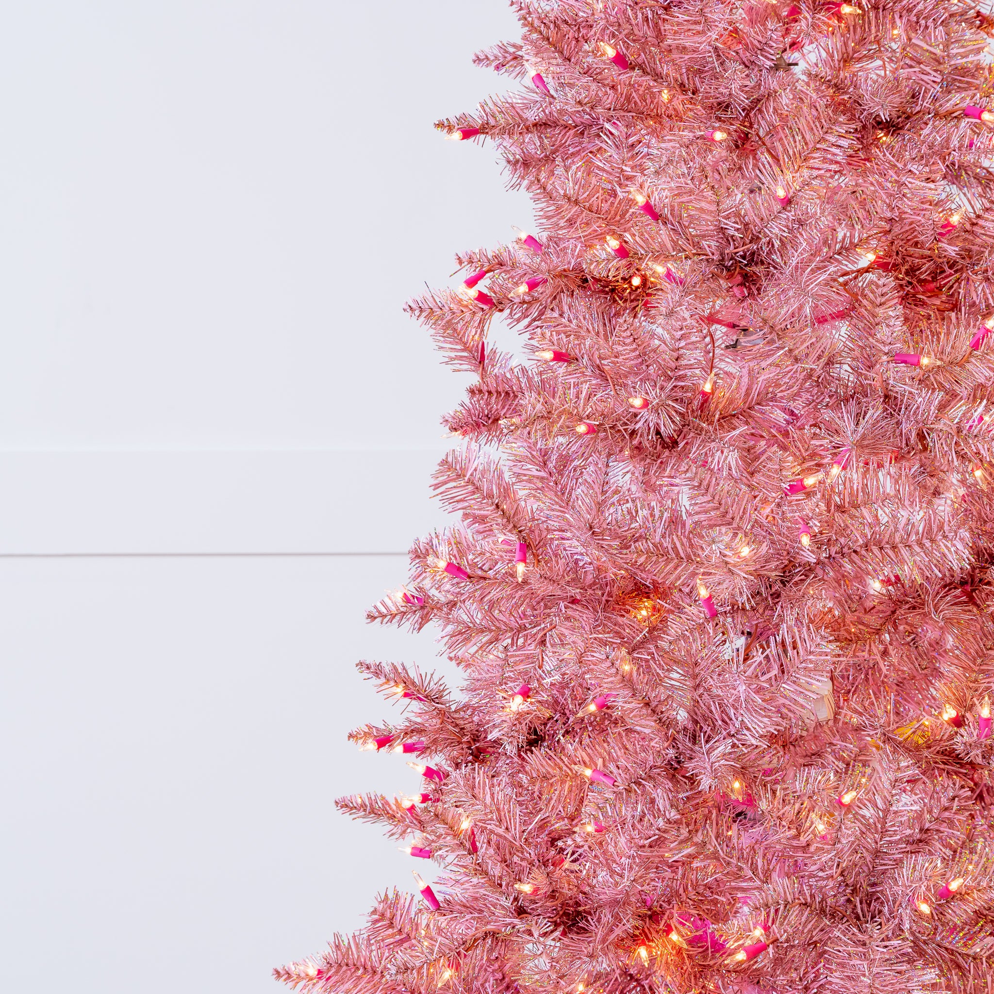Pink Tinsel Slim Tree Pre-Lit Clear Lights