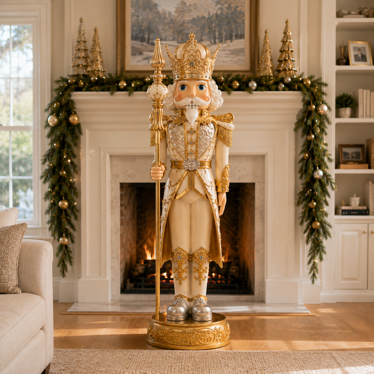 5 FT Gray, Gold & White King Nutcracker With Staff
