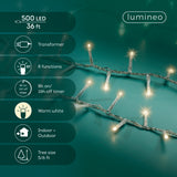 36 FT Compact 500 LED Warm White Transparent Wire 8 Function Twinkle