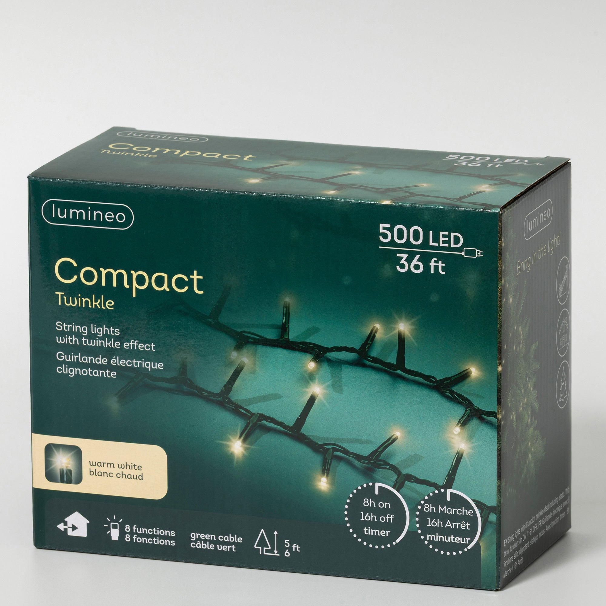 36 FT Compact 500 LED Warm White Green Wire