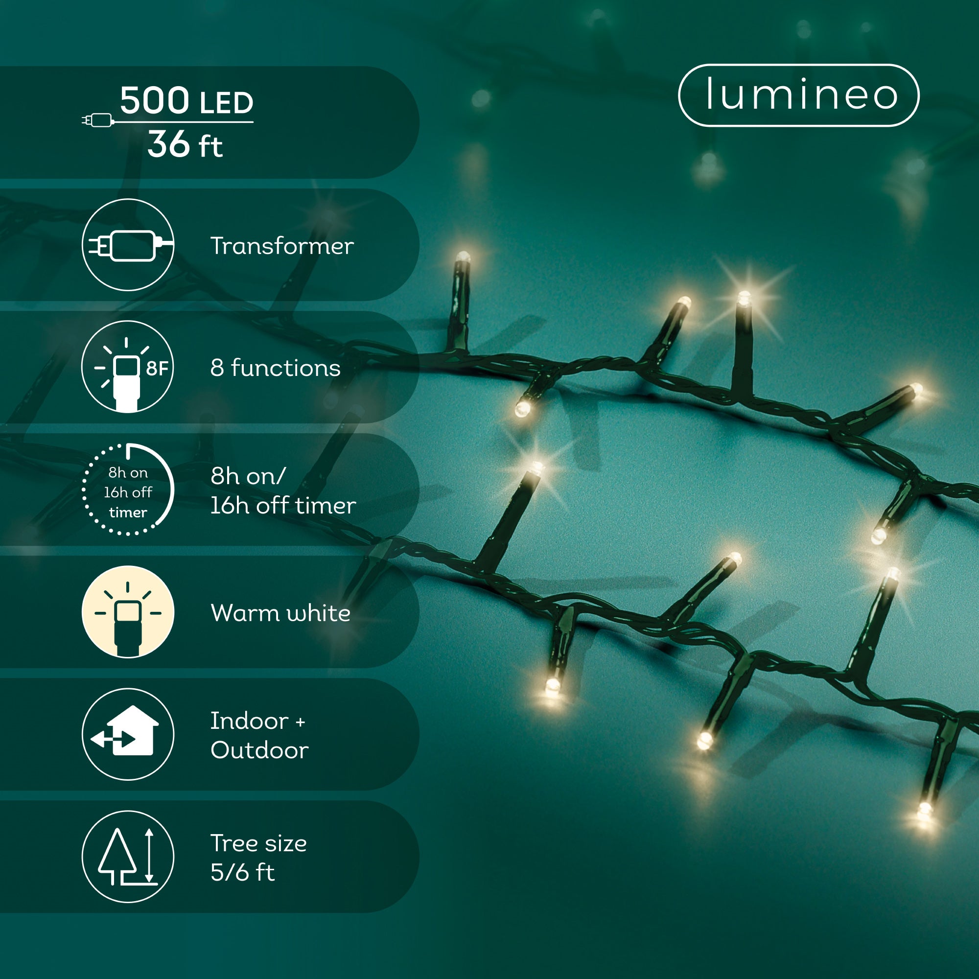 36 FT Compact 500 LED Warm White Green Wire