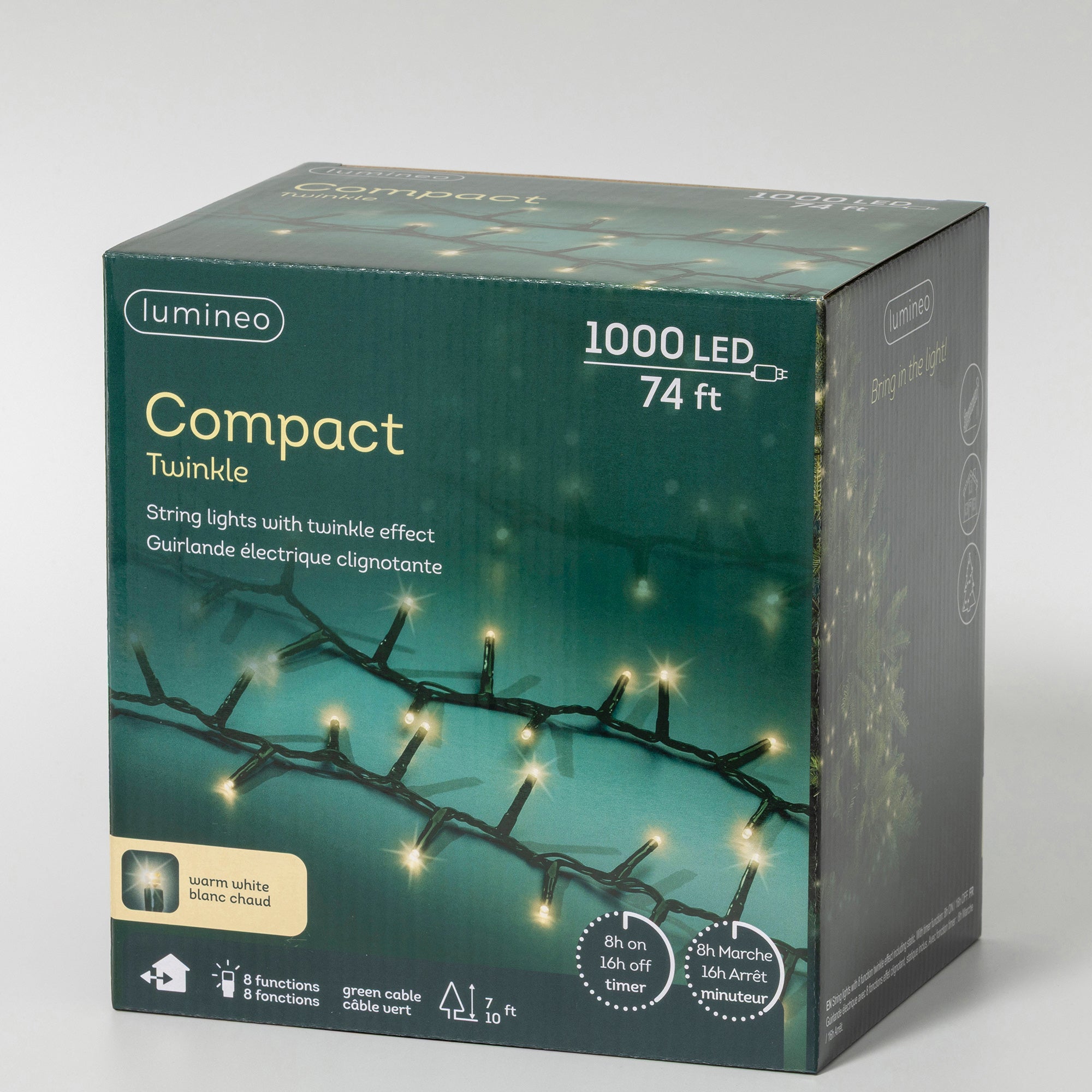 74 FT Compact 500 LED Warm White Green Wire