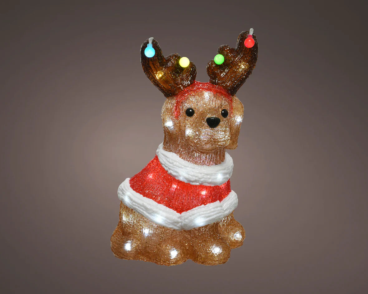 13" 40 LED Cool White Festive Dog With Antlers