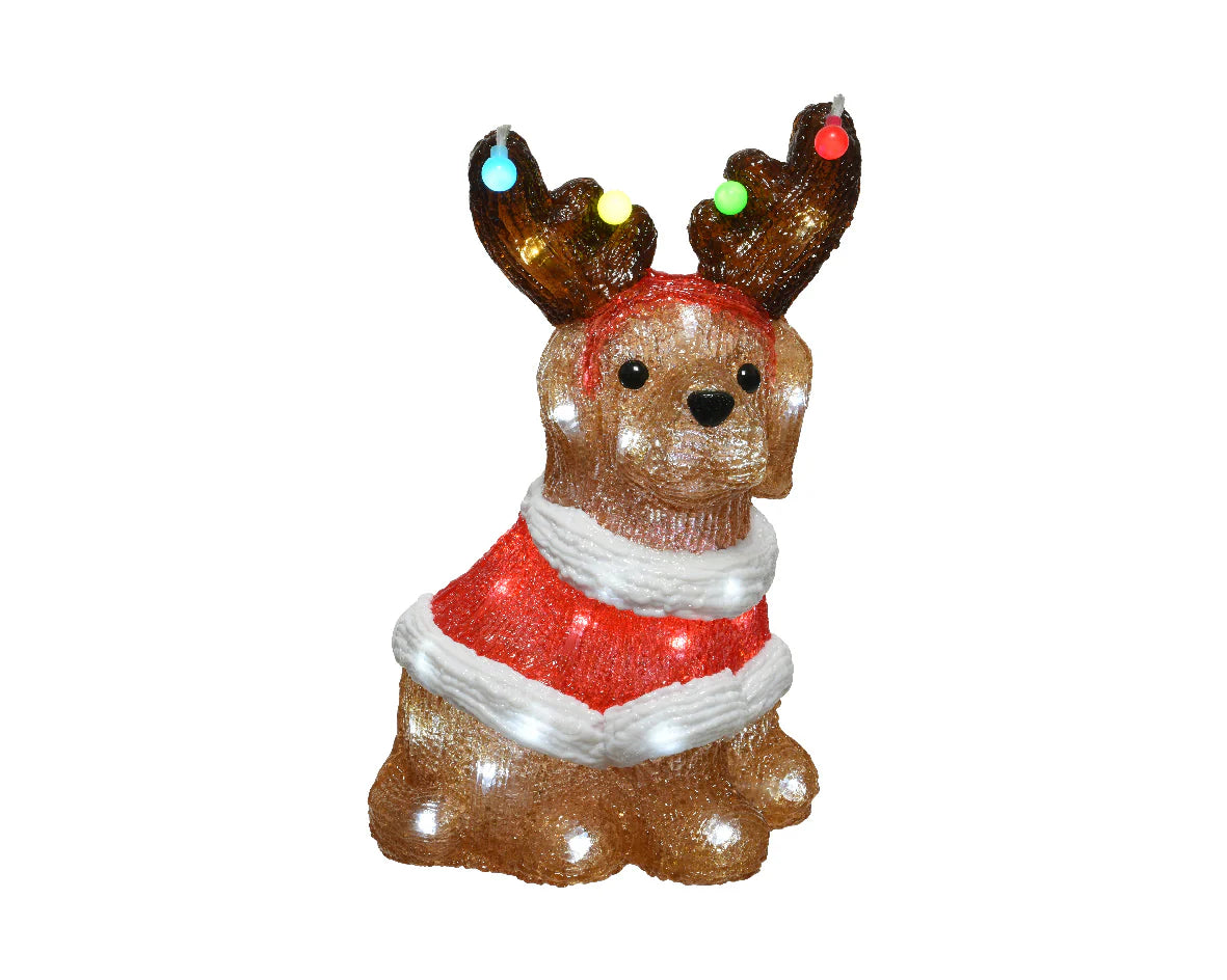 13" 40 LED Cool White Festive Dog With Antlers