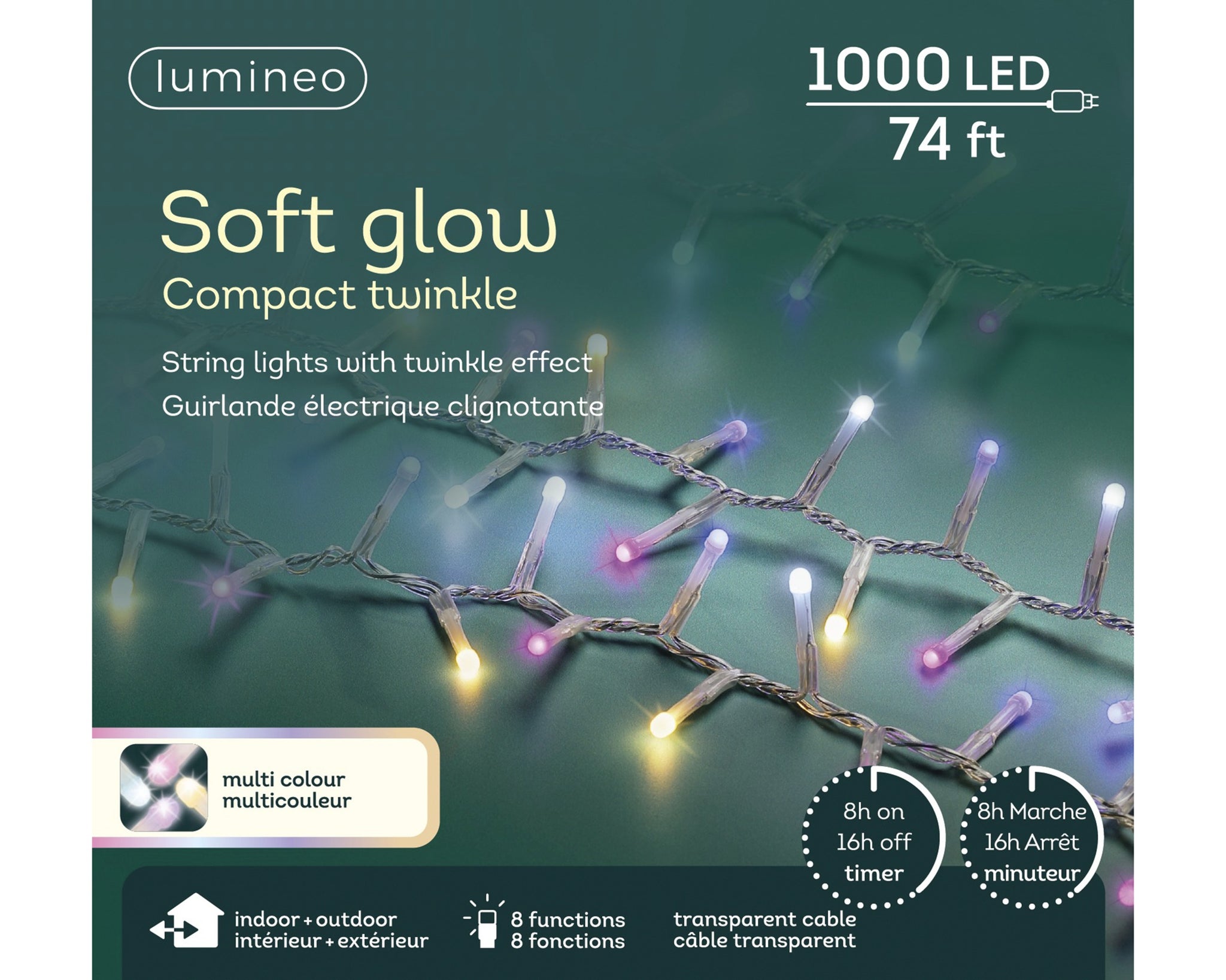 74 FT 1000 LED Multi Compact Lights With Transparent Wire