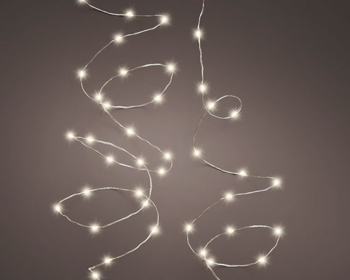 8 FT 50 LED Warm White Silver Wire 8 Function Twinkle Battery Operated