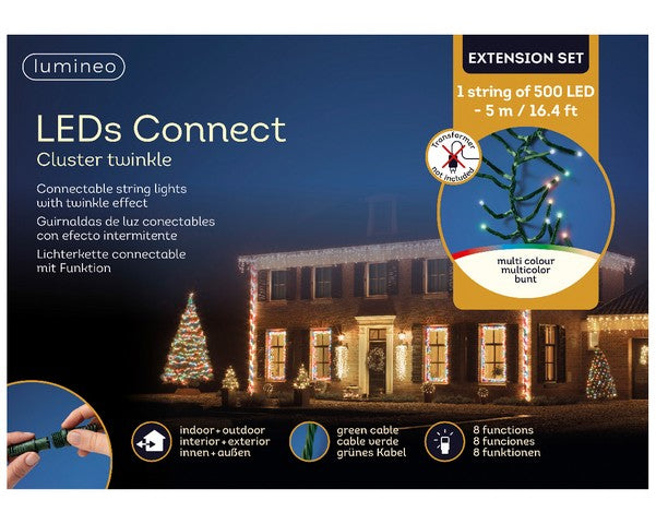 16 FT Cluster Extension Set Multicolor String Of 500 LED Lights