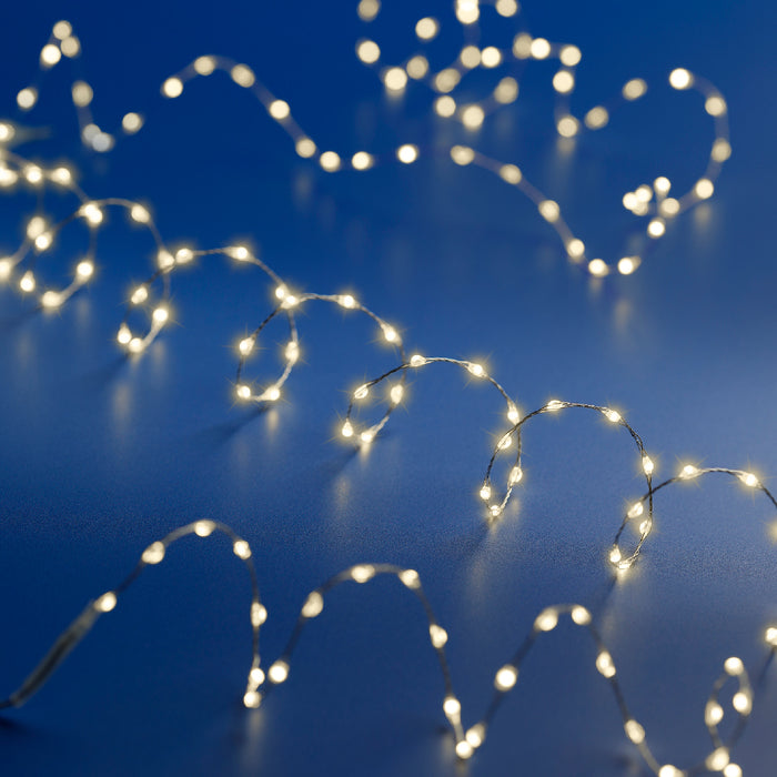 5 FT 100 Micro LED Warm White Lights With Silver Wire Battery Operated